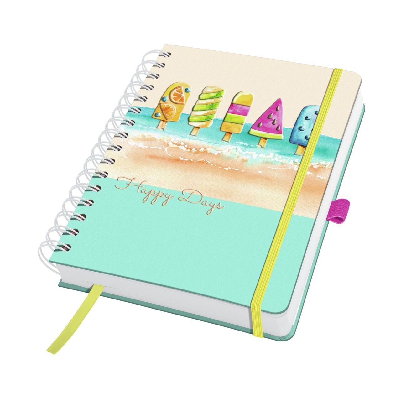 SIGEL Notizbuch mit Spirale Jolie ca. DIN A5 punktkariert, pink, sandbraun, gelb, aquamarin Hardcover 240 Seiten, 1 St.