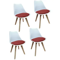 HTI-Living, Stühle, Esszimmerstuhl 4er Set Atlanta Weiss/Rot