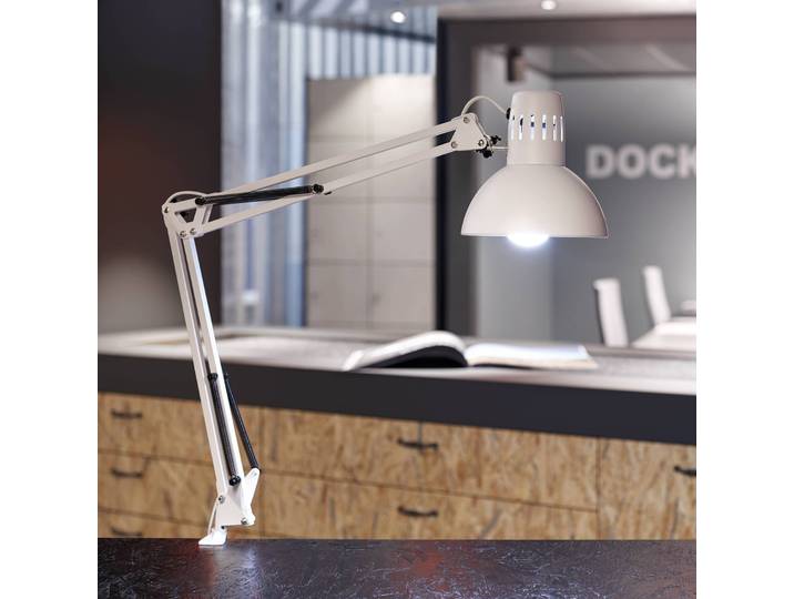 Klemlamp MAULstudy, wit / opaal, Werkkamer / Kantoor, metaal, Klemlamp