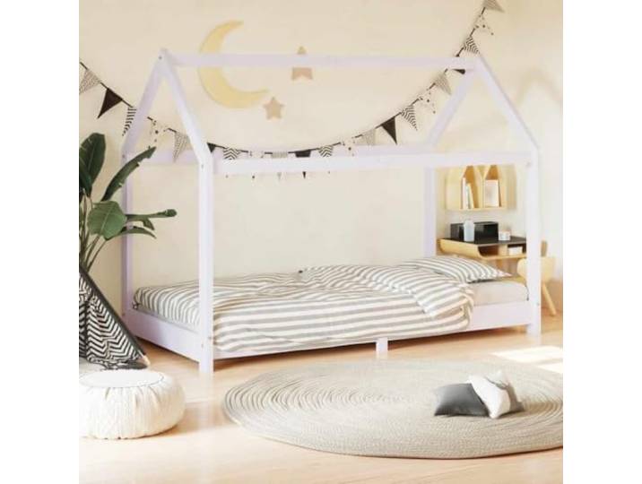 ZXQVLMRS Kinder-Bettgestell Kiefer Massivholz, Baumhaus-Stil, 70 x 140 cm Stabil & langlebig, Ideal als Spielecke, Inklusive Lattenrost