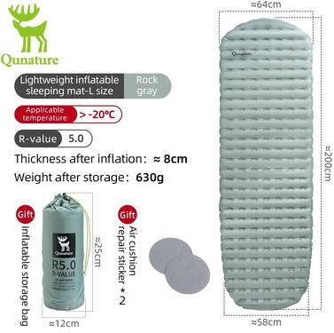 Uplift Essentials Ultralight Inflatable Camping Mattress Pad Waterproof, Foldable Sleeping Mat For Outdoor, Hiking, And Travel Comfort grey L
