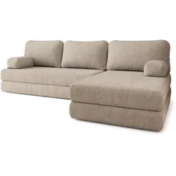 ECKSOFA LEA modulares Boneless Sofa mit Schlaffunktion Beige Boucle-Stoff