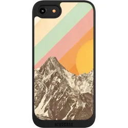 Nivocase Handyhülle für Apple iPhone 7 Hülle NIVOpure Case Schwarz Berg Retro Sonnenschein (Apple iPhone 7), Smartphone Hülle, Schwarz
