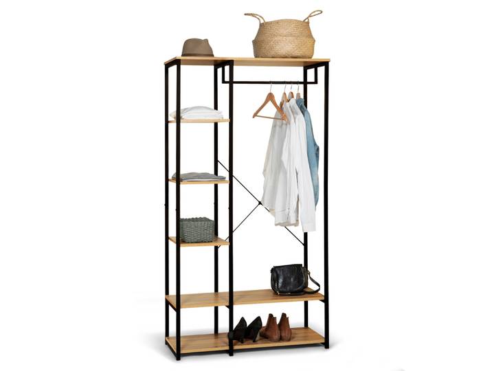 Dressing Penderie Étagère Idmarket Detroit - Design Industriel - Bois-clair