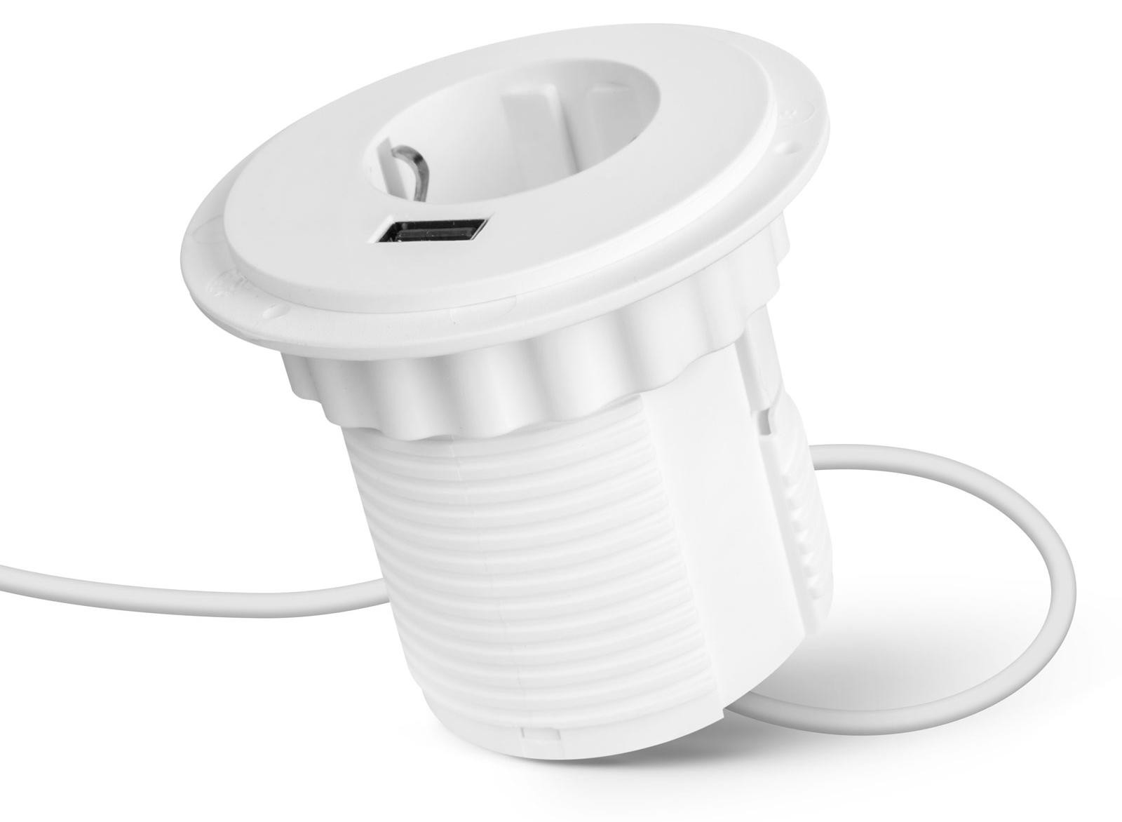 HomeShopXL Inbouwstopcontact met pop-upfunctie en USB-poort - Wit, 230 V, 16 A, 2,1 A USB, 1,5 meter kabel