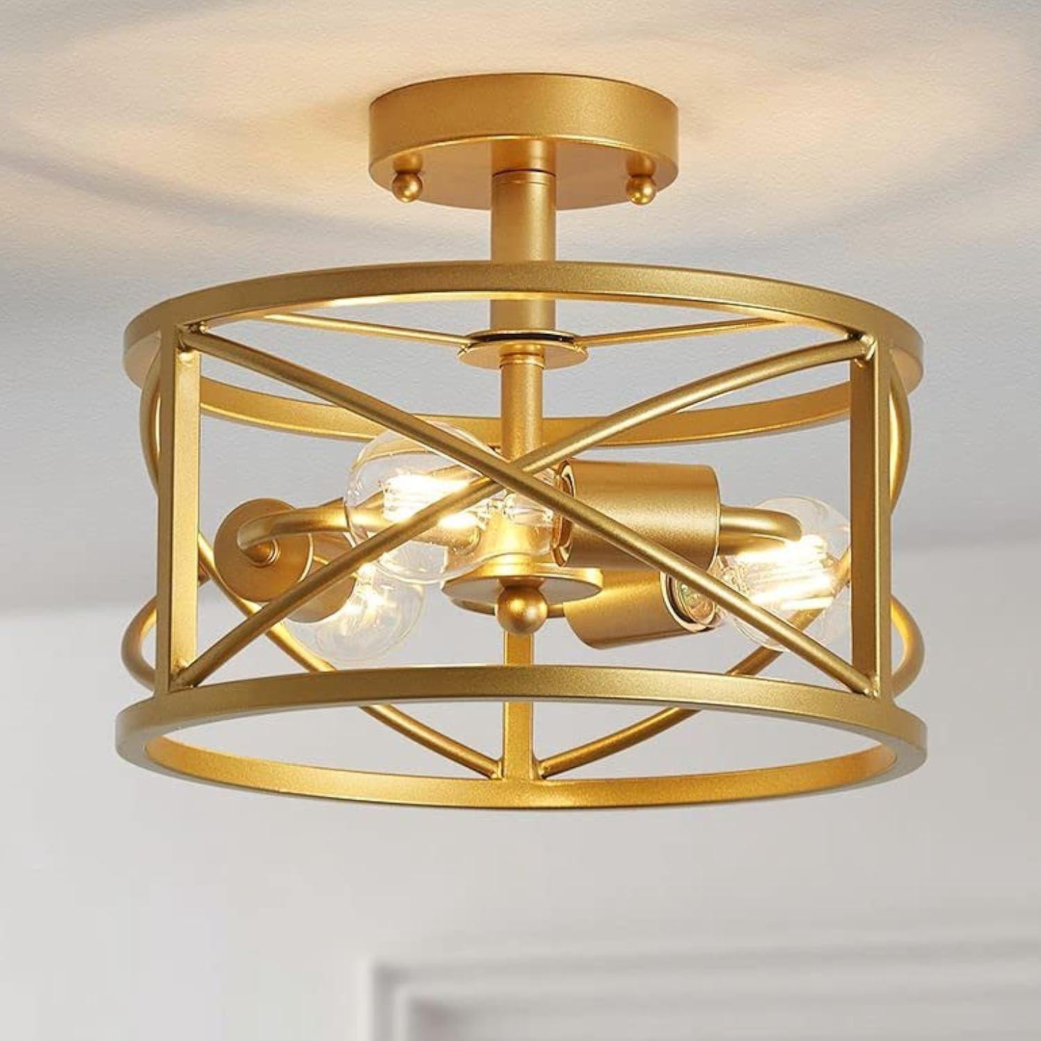 Vintage Chandelier met 3 Lichten - Goud - Semi Flush Mount voor plafondmontage