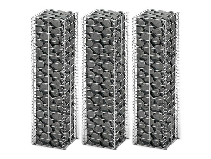 vidaXL Gartenzaun, Gabionen-Set, 25/25/100 cm, aus Stahl drahtverzinkt, für Garten und Sichtschutz, 3er-Set, Grau, Metall, 25x100 cm, Gartenzubehör