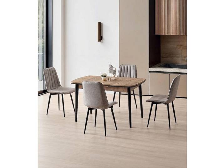 JVmoebel Esstisch Esszimmer-Set Esstisch 4x Stuhl Braun Holz Komfortabel Modern, Made in Europa