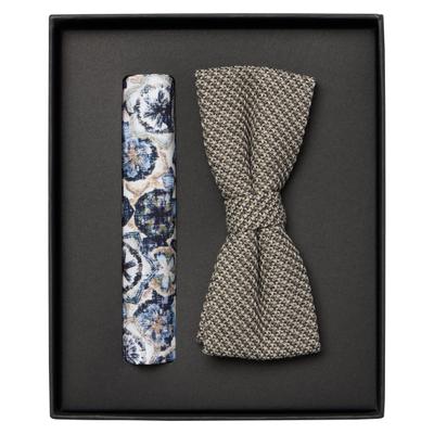Fliege VENTI "VENTI Set aus Fliege und Einstecktuch gemustert", Herren, beige, 52% Polyester, 47% Baumwolle, 1% Elasthan, Fliegen