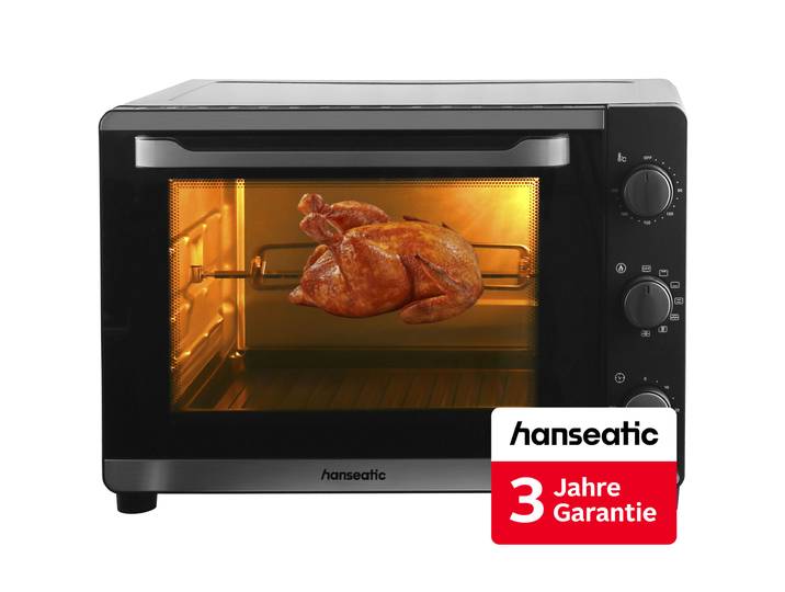 HANSEATIC Kleinküche HMO466BKB mit XXL 46-L-Garraum , schwarz, B:54cm H:38cm T:42cm, Minibacköfen, inkl. 3 Jahre Herstellergarantie, Kleinküche