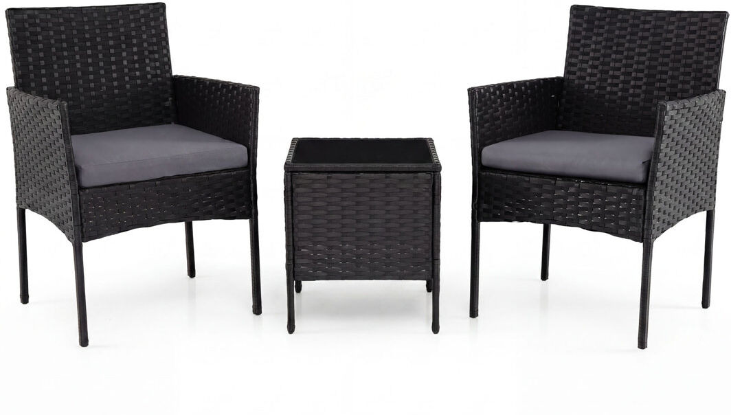House of Hampton Garden Furniture Set 3-piece Rattan Balcony Furniture Set with Side Table Grey 2