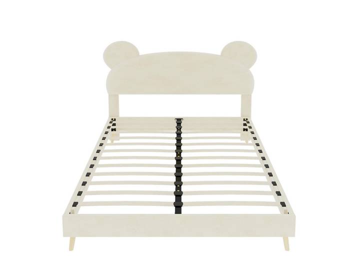 Redom Kinderbett 140/200 cm mit gepolstertem Bärenohren-Kopfteil, Taschenfederkernmatratze und Stoffbezug, Beige, 140x200 cm, Babymöbel & Kindermöbel, Kinderzimmer & Jugendzimmer, Kinderbetten