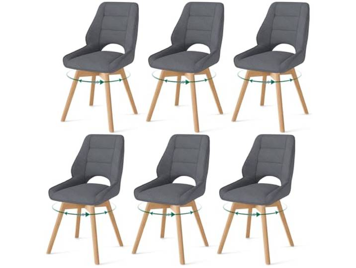 WAFTING 6er Set Drehbar Esszimmerstühle mit Holzbeine,Dunkelgrau Nordische Stühle Esszimmer mit Ausgesparter Rückenlehne, Massivbuchenbeine Stabil Für Esszimmer, Küche, Wohnzimmer