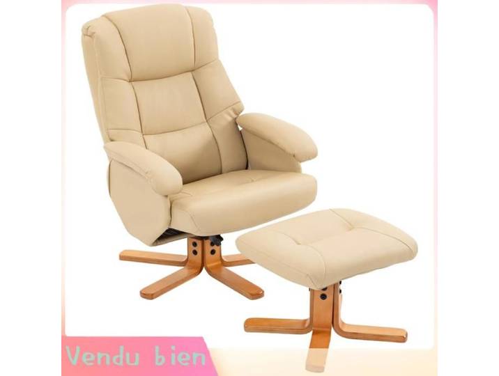 LIA Fauteuil relax avec repose-pied fauteuil de relaxation pivotant 360° dossier inclinable charge 120 Kg beige