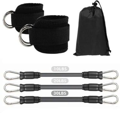 Uplifted Goods Ankle Straps Resistance Bands Set For Fitness And Workout Training 5pcs All Black With Bag