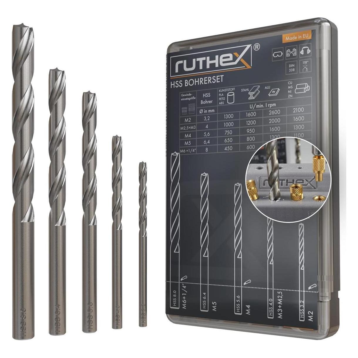 Ruthex HSS Bohrerset für Gewindeeinsätze (BOH-SET-001)