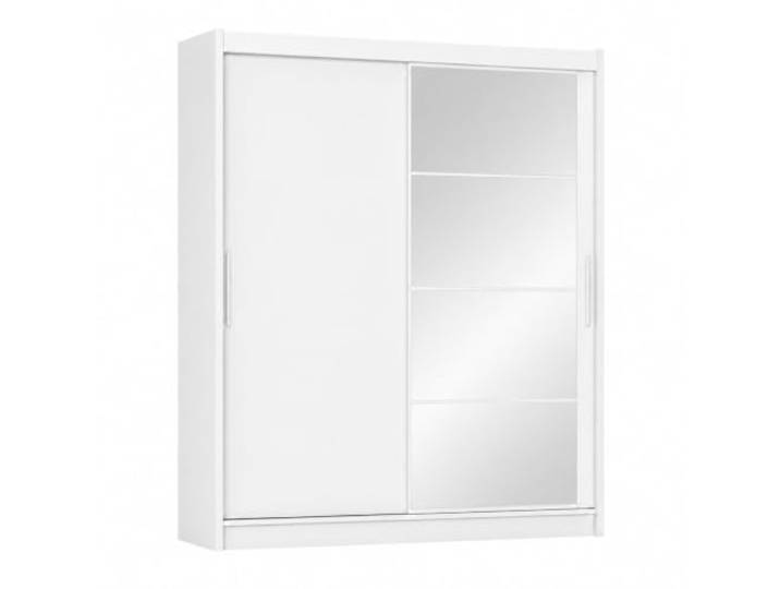 Vicawu Kleiderschrank mit Schiebetüren und Spiegel Kario 160 cm - Weiß Nymphaea Alba