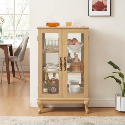 Lighted Display Cabinet with 2 Tempered Glass Doors and Adjustable Shelves