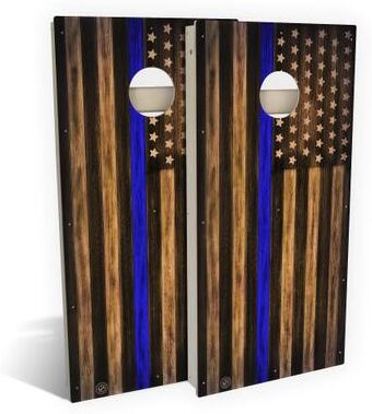 Skip's Garage Charred Police Thin Blue Line Outdoor Cornhole Board Set