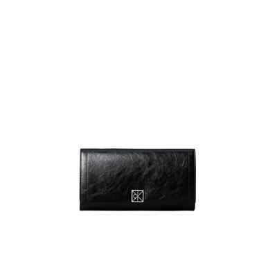 Geldbörse CALVIN KLEIN "EMBLEM HW LONG BIFOLD", Damen, schwarz, Lederimitat, Basic, Kleinlederwaren, Geldbeutel, Portemonnaie, Money Pocket mit CK Schriftzug