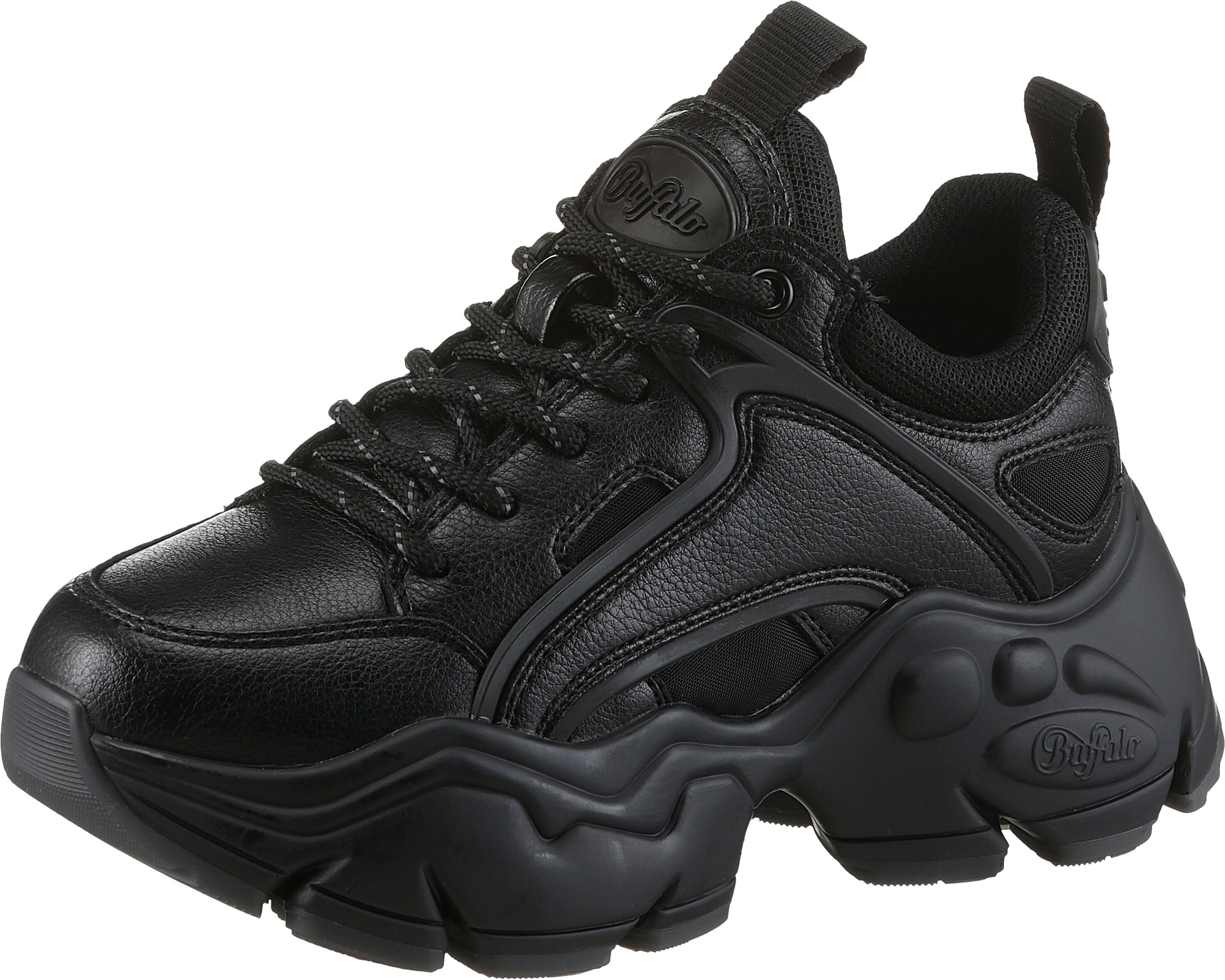 Sneaker BUFFALO "BINARY", Damen, Gr. 41, schwarz, Lederimitat, Textil, Schuhe Sneaker, in monochromer Optik, Freizeitschuh, Halbschuh, Schnürschuh schwarz 41