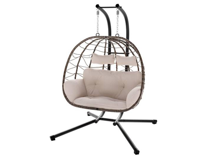 Juskys Xxl-Korbhängesessel Aria beige inkl. waschbare Bezüge, Naturfarben, Kunststoff, 130x197x127 cm, Gartenmöbel, Gartenschaukeln, Hängesessel