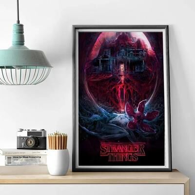 Inspired Finds Stranger Things Retro Canvas Poster Vintage TV Series Wall Art Decor 15.75x19.69in upside Down House