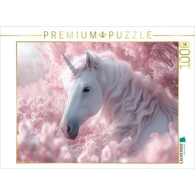 CALVENDO Puzzle Rosa Träumerei: Ein Einhorn im Blütenrausch | 1000 Teile Lege-Größe 64x48cm Foto-Puzzle für glückliche Stunden