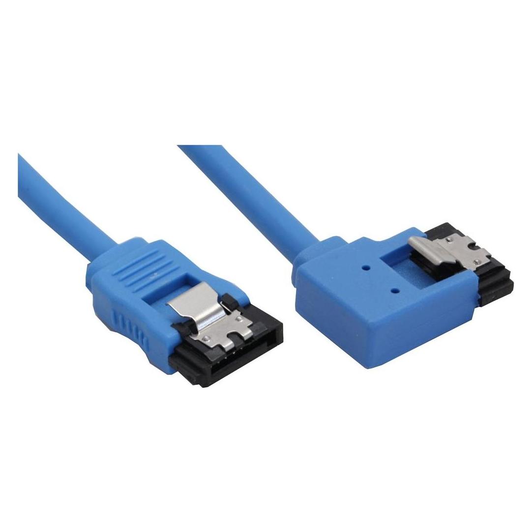 Aquatuning SATA Anschlusskabel 50cm abgewinkelt links Blau, mit Sicherh (50 cm, SATA II) (27705L)