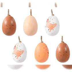Decoris 6 gesprenkelte Ostereier zum Aufhängen 6x9cm Plastikeier Kunststoffeier Osterdeko Kunststoff  Deko Eier Hängend Hängedeko Frühlingsdeko Bruchfest