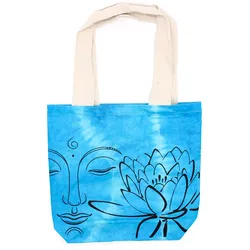 Tye-Dye Cotton Bag (6oz) - 38x42x12cm - Lotus Buddha - Blue - Natural Handle
