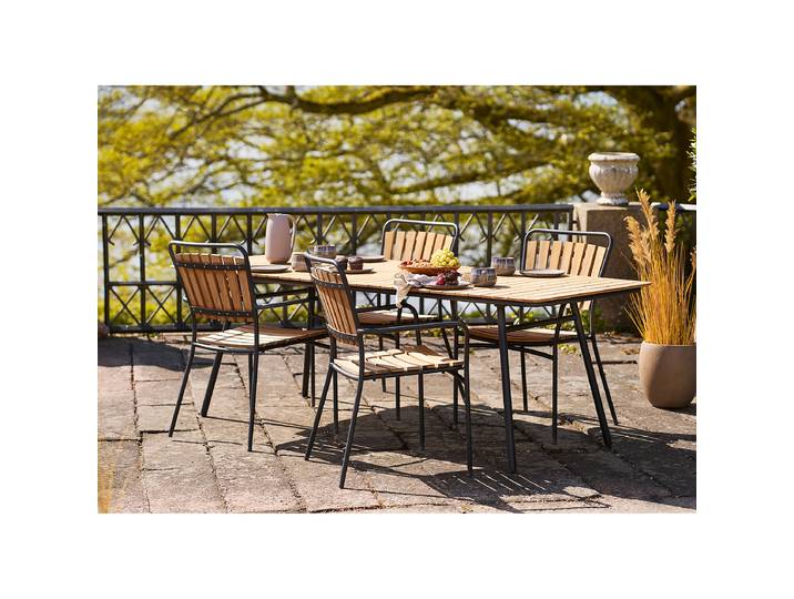 Table rectangulaire de jardin Cleveland Plateau de table : teck massif huilé Revêtement : acier thermopoudré 90 x 74 x 220cm