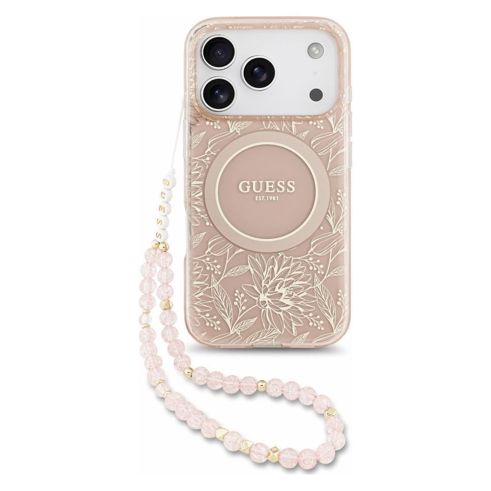Guess IML Blumen Allover Trage MagSafe Hülle für iPhone 18 Pro Pink (Apple iPhone 18 Pro) (GUHMP18LHCPOFPP)