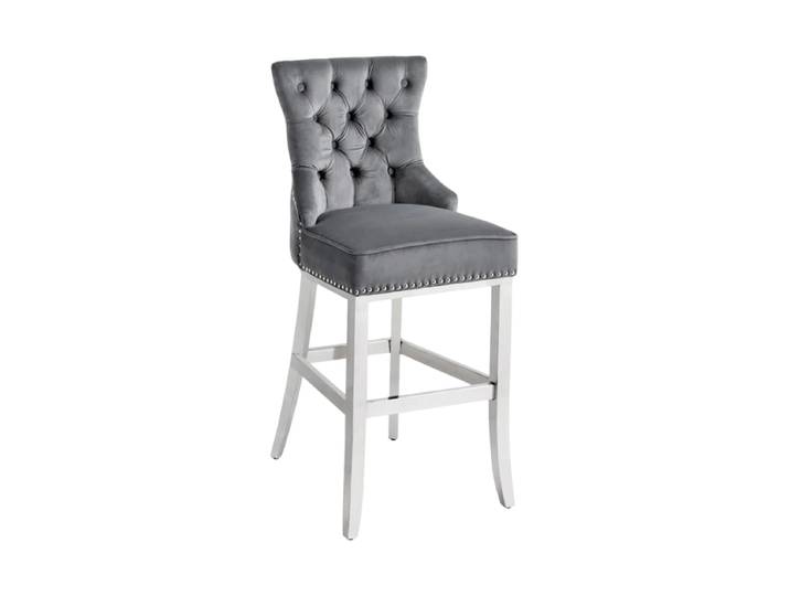 Design Barstuhl „Castle Deluxe“ mit Löwenkopf Samt Grau Invicta Interiors