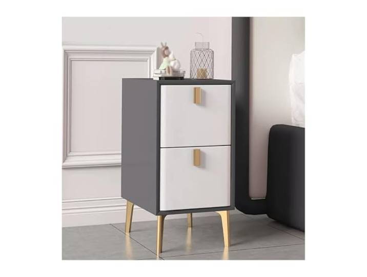 xiuling4568 Schmaler Beistelltisch aus Holz und Metall for Zuhause, Wohnung, Wohnheim, Nachttisch, schmaler Beistelltisch mit Schublade, Grau + Weiß(L25xD36xH52cm)
