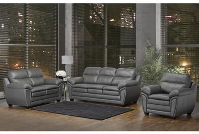 Marcus Premium Grey Top Grain Leather Sofa, Loveseat and Chair
