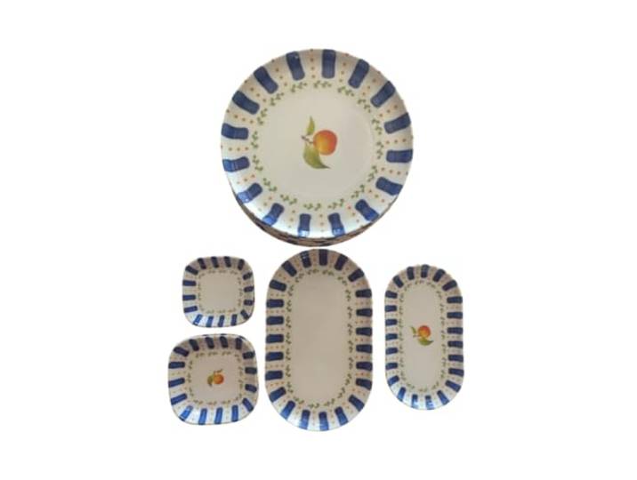 Frühstücksset 12-teilig aus Porzellan – Aprikosen-Dekor 6 Speiseteller, 2 Servierplatten, 4 Schalen, Für Frühstück, Brunch, Dessert und Servieren