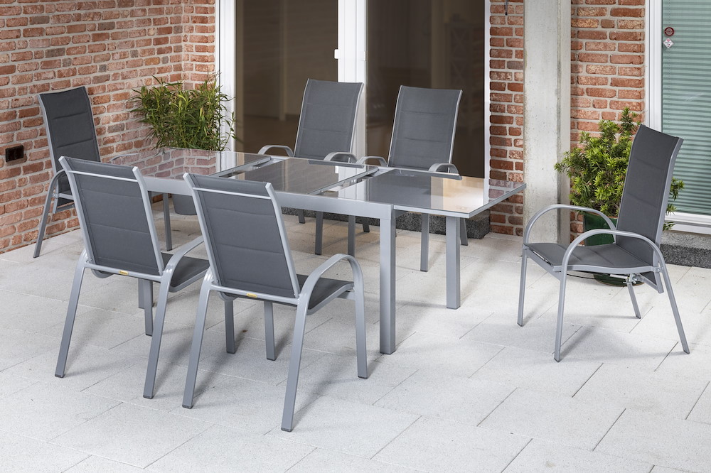 MERXXHANDELS Amalfi Set 7tlg 6 Sessel Semi Tisch 180(250)x100cm 16909487