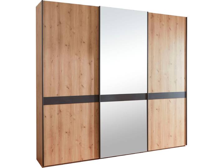 Schwebetürenschrank WIEMANN Rialto , grau (bianco, eiche, nachbildung, graphit, kristallspiegel), B:246,3cm H:217cm T:67cm, Schränke, Schwebetürenschrank, hochwertige Dekorfront mit Spiegeltür