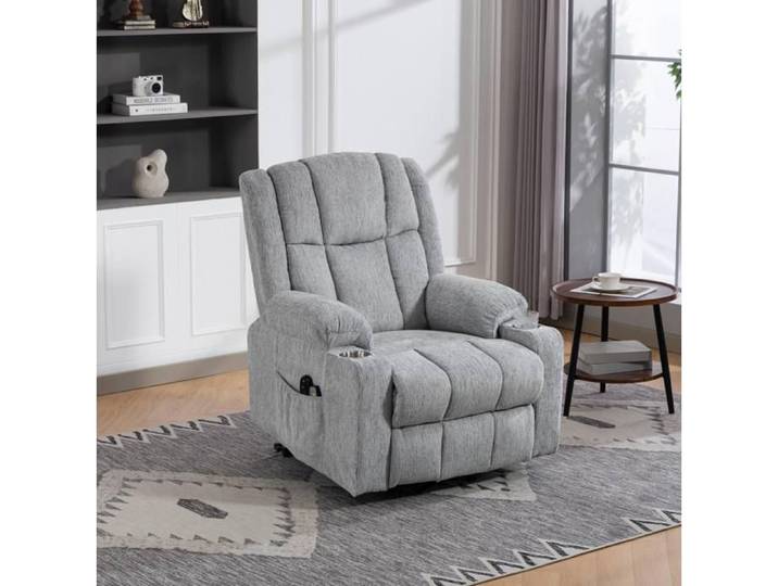 MEULVA Fauteuil releveur électrique massant avec chauffage repose-pieds tissu gris clair