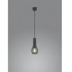 Helestra Pendelleuchte GARA,  1-flammig, Ø 13.5cm, E27, Höhe verstellbar, schwarzchrom / Glas grau HEL-6-5065.64