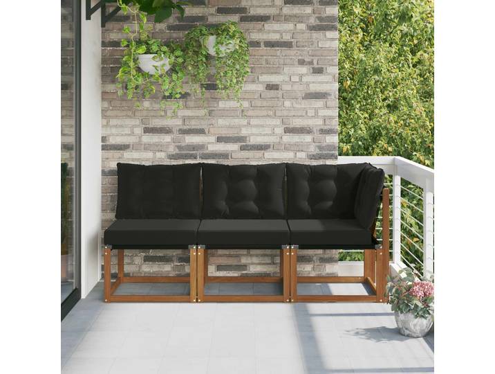 vidaXL 3 Stk. Outdoor Mittel- und Ecksofa Natur