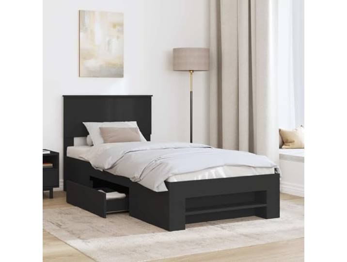 SKTQYQO Bettgestell, schwarz, 80 x 200 cm, aus mehrschichtigem Holz Integriertes Kopfteil, modernes Design, glatte Oberfläche, stabile Basis