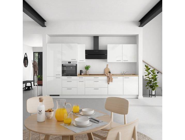 Kochfeldschrank Flash mit Schubladen 90cm Weiß/Hochglanz Weiß