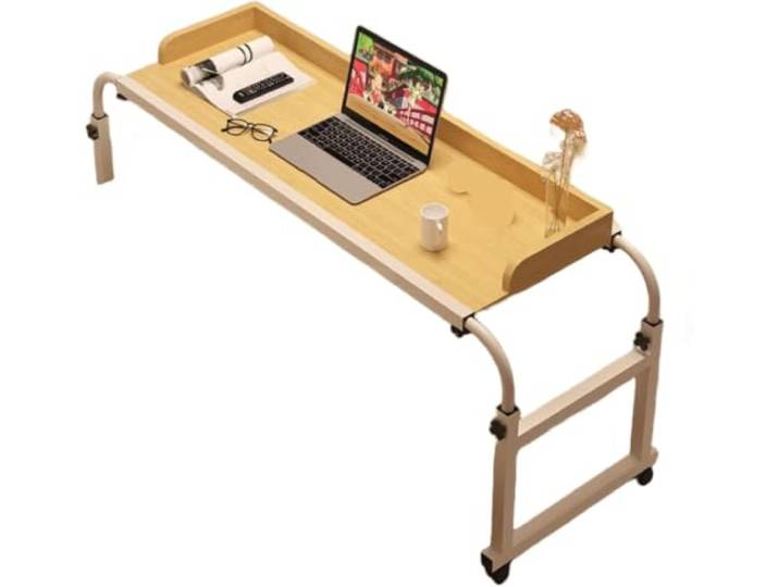 UMEXIDRA Betttisch aus Stahl mit Rollen Mehrfarbig for Arbeit am Bett, Essen und Unterhaltung(Brown,Brown)