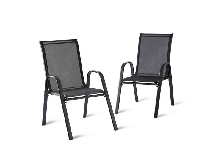 Relaxdays Gartenstuhl Anthrazit 2er-Set Hochlehner stapelbar, Metall, Textil, Kunststoff, 56x90x65 cm, Gartenmöbel, Gartenstühle, Gartenstühle stapelbar