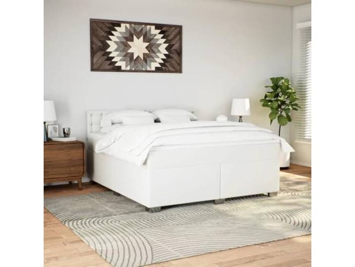 KTHLBRH Doppelbett Weiß 180 x 200 cm mit Kopfteil Taschenfederkernmatratze, inklusive Matratzenschoner, Kunstleder, waschbar, Lattenrost-Design