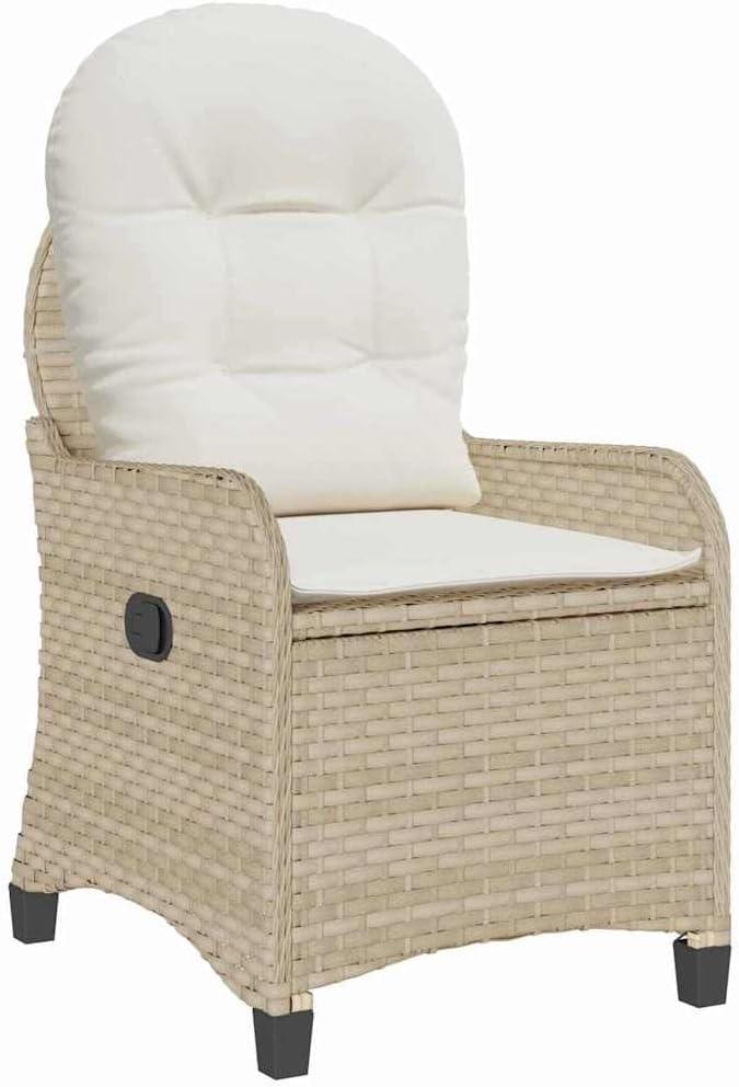 Beigefarbener Poly-Rattan-Liegesessel mit verstellbarer Rückenlehne | Maße 56x66x95 cm für langlebiges Sitzen im Freien auf Balkonen, Terrassen und beim Camping