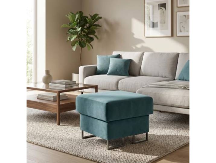 Family Meble Polsterhocker Savio Royal Aura – Fußhocker mit Stoff-Bezug und Stauraum – Blau · Aura 17
