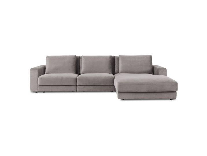 Canapé angle droit Venezia en velours gris clair - 5 places